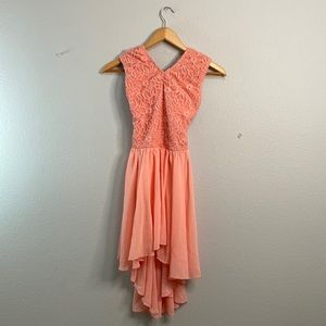 Peach dance costume, Weissman, size LC, asymmetrical dress, lace top